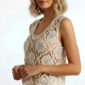 Boho Blumen Häkel Top mit Pailletten, Perlen und Steinen in Naturbeige im Ibiza Style