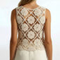 Boho Blumen Häkel Top mit Pailletten, Perlen und Steinen in Naturbeige im Ibiza Style