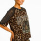 Braunes Leoparden Zweiteiler Großhandel, Oversize T-Shirt mit Tiger Strassmotiv und Netzärmeln, passende Shorts im klassischen Leopardenprint, rosemodee.de