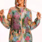 Bunte Katzenjacke Großhandel, Oversize Kapuzenjacke mit Blumenprint, versteckten Katzenmotiven und Strassrosen, rosemodee.de