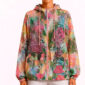 Bunte Katzenjacke Großhandel, Oversize Kapuzenjacke mit Blumenprint, versteckten Katzenmotiven und Strassrosen, rosemodee.de