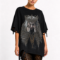 Dark Queen Strass Oversize Shirt Schwarz mit Gothic Print und hochwertigen Strassteinen