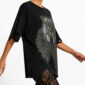 Dark Queen Strass Oversize Shirt Schwarz mit Gothic Print und hochwertigen Strassteinen