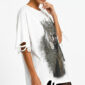 Dark Queen Strass Oversize Shirt Weiß mit Gothic Print und hochwertigen Strassteinen