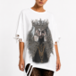 Dark Queen Strass Oversize Shirt Weiß mit Gothic Print und hochwertigen Strassteinen