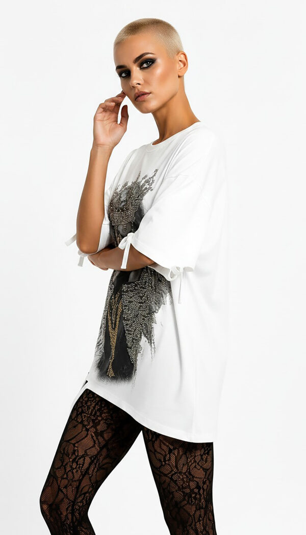 Dark Queen Strass Oversize Shirt Weiß Großhandel Lot (6) Dark Queen Strass Oversize Shirt Weiß mit Gothic Print und hochwertigen Strassteinen