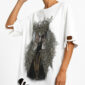 Dark Queen Strass Oversize Shirt Weiß mit Gothic Print und hochwertigen Strassteinen
