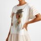 Elegantes Oversize Shirt mit Fashion Lady Print und Strassdetails in Beige-Weiß