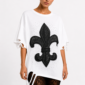 Fleur-de-Lis Strass Oversize Shirt Weiß mit Lilienwappen und hochwertigen Strassteinen
