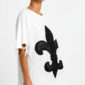 Fleur-de-Lis Strass Oversize Shirt Weiß mit Lilienwappen und hochwertigen Strassteinen