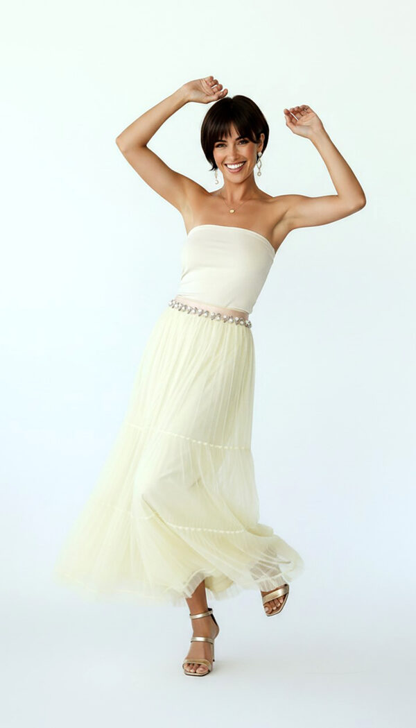 Gelbe Oversize Damen Tüllrock Maxi mit Perlendetails – Langer Damenrock Großhandel (13) Gelbe Oversize Damen Tüllrock Maxi mit Perlendetails