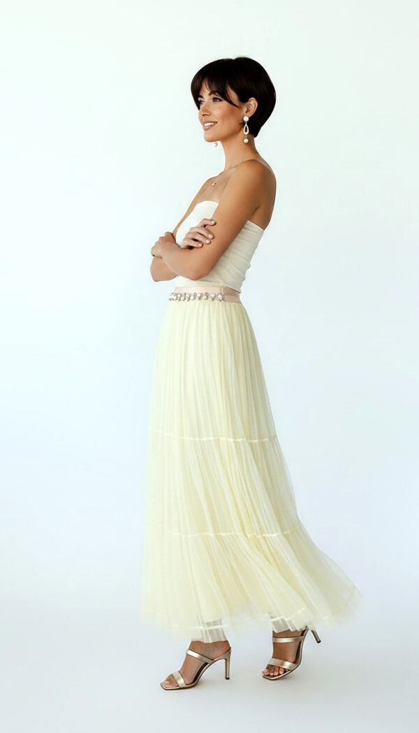 Gelbe Oversize Damen Tüllrock Maxi mit Perlendetails – Langer Damenrock Großhandel (15) Gelbe Oversize Damen Tüllrock Maxi mit Perlendetails