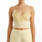 Gelbes Spitzen Crop Top mit 3D-Blumen, Perlen, Strassteinen und Soft-Cups