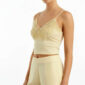 Gelbes Spitzen Crop Top mit 3D-Blumen, Perlen, Strassteinen und Soft-Cups
