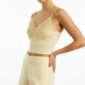 Gelbes Spitzen Crop Top mit 3D-Blumen, Perlen, Strassteinen und Soft-Cups
