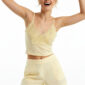 Gelbes Spitzen Crop Top mit 3D-Blumen, Perlen, Strassteinen und Soft-Cups