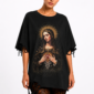 Heilige Maria Strass Oversize Shirt Schwarz mit sakralem Motiv und hochwertigen Strassteinen