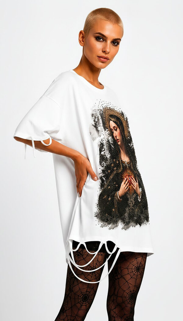 Heilige Maria Strass Oversize Shirt Weiß Großhandel Lot (5) Heilige Maria Strass Oversize Shirt Weiß Großhandel Lot