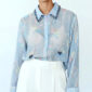 Hellblaue Damen Bluse mit Strass Kragen und Schmetterling Stickerei Großhandel