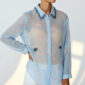 Hellblaue Damen Bluse mit Strass Kragen und Schmetterling Stickerei Großhandel
