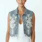 Hellblaue Oversize Damen Jeansweste mit Strass und Spitzenapplikation Großhandel