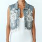 Hellblaue Oversize Damen Jeansweste mit Strass und Spitzenapplikation Großhandel