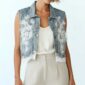 Hellblaue Oversize Damen Jeansweste mit Strass und Spitzenapplikation Großhandel