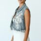 Hellblaue Oversize Damen Jeansweste mit Strass und Spitzenapplikation Großhandel