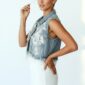 Hellblaue Oversize Damen Jeansweste mit Strass und Spitzenapplikation Großhandel