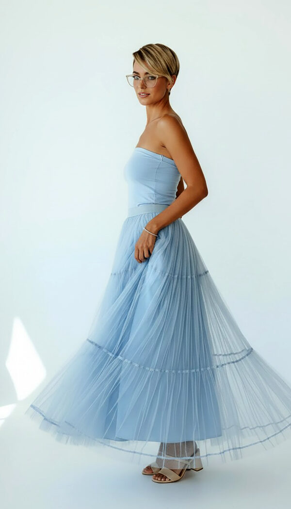 Hellblaue Oversize Damen Tüllrock Maxi mit Perlendetails – Langer Damenrock Großhandel (10) Hellblaue Oversize Damen Tüllrock Maxi mit Perlendetails