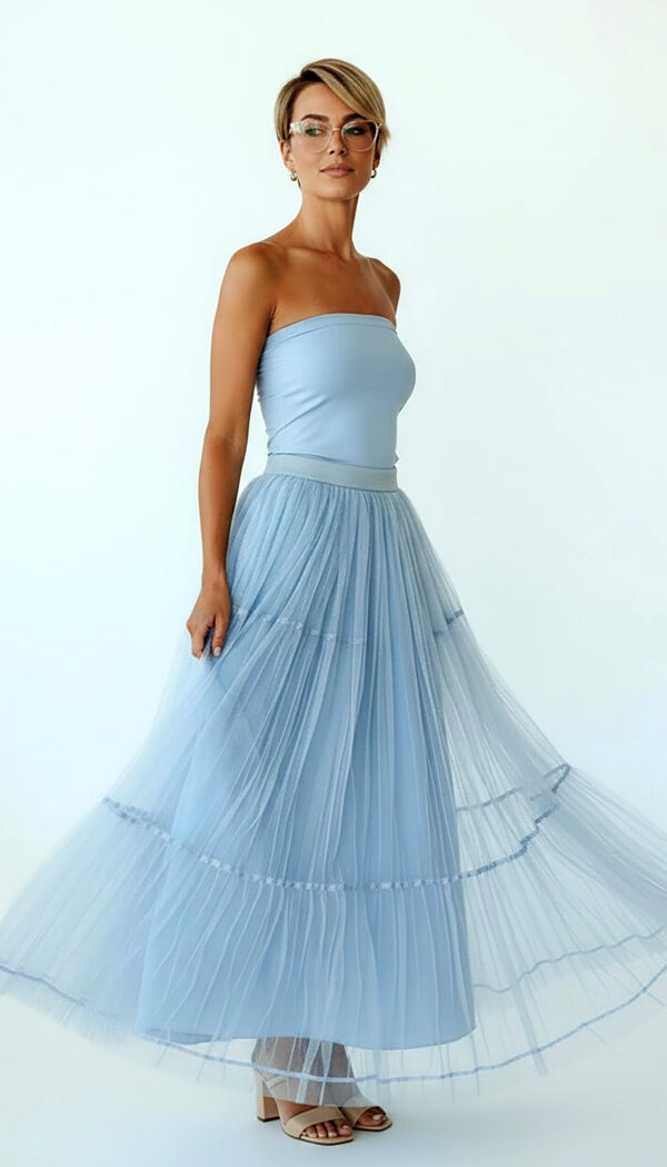 Hellblaue Oversize Damen Tüllrock Maxi mit Perlendetails – Langer Damenrock Großhandel (11) Hellblaue Oversize Damen Tüllrock Maxi mit Perlendetails