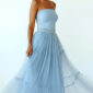 Hellblaue Oversize Damen Tüllrock Maxi mit Perlendetails