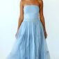 Hellblaue Oversize Damen Tüllrock Maxi mit Perlendetails