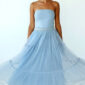 Hellblaue Oversize Damen Tüllrock Maxi mit Perlendetails