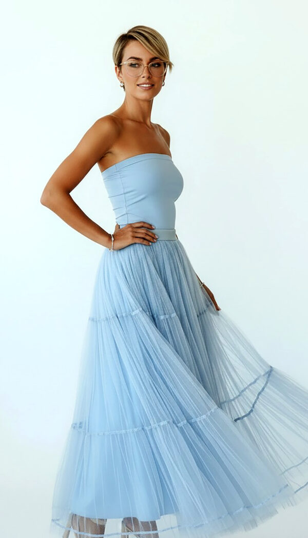 Hellblaue Oversize Damen Tüllrock Maxi mit Perlendetails – Langer Damenrock Großhandel (14) Hellblaue Oversize Damen Tüllrock Maxi mit Perlendetails