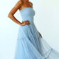 Hellblaue Oversize Damen Tüllrock Maxi mit Perlendetails