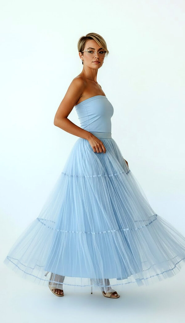 Hellblaue Oversize Damen Tüllrock Maxi mit Perlendetails – Langer Damenrock Großhandel (15) Hellblaue Oversize Damen Tüllrock Maxi mit Perlendetails