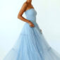 Hellblaue Oversize Damen Tüllrock Maxi mit Perlendetails