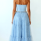 Hellblaue Oversize Damen Tüllrock Maxi mit Perlendetails – Langer Damenrock Großhandel (15)
