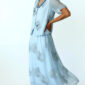 Hellblaues Oversize Damen Blusen Rock Set mit Strass und transparenten Ärmeln