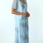 Hellblaues Oversize Damen Blusen Rock Set mit Strass und transparenten Ärmeln