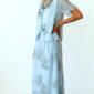 Hellblaues Oversize Damen Blusen Rock Set mit Strass und transparenten Ärmeln