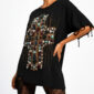 Kreuz Strass Oversize Shirt Schwarz mit Schmuckstein-Kreuz und hochwertigen Strassteinen