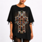 Kreuz Strass Oversize Shirt Schwarz mit Schmuckstein-Kreuz und hochwertigen Strassteinen