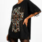Kreuz Strass Oversize Shirt Schwarz mit Schmuckstein-Kreuz und hochwertigen Strassteinen