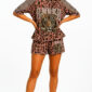 Leoparden Zweiteiler Großhandel, Oversize T-Shirt mit Tiger Strassmotiv und Netzärmeln, passende Shorts im Leopardenprint, rosemodee.de