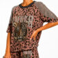 Leoparden Zweiteiler Großhandel, Oversize T-Shirt mit Tiger Strassmotiv und Netzärmeln, passende Shorts im Leopardenprint, rosemodee.de