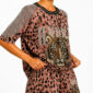 Leoparden Zweiteiler Großhandel, Oversize T-Shirt mit Tiger Strassmotiv und Netzärmeln, passende Shorts im Leopardenprint, rosemodee.de