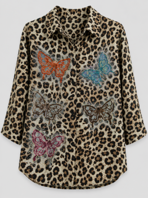 Leopardenhemd Großhandel, Oversize Hemd mit Strass Schmetterlingen im Leopardenprint, rosemodee.de