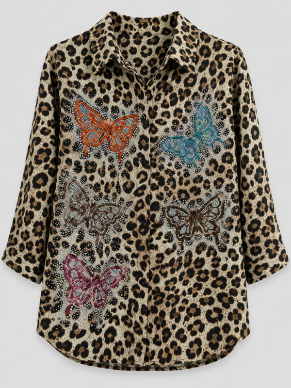 Leopardenhemd Großhandel, Oversize mit Strass Schmetterlingen (3) Leopardenhemd Großhandel, Oversize Hemd mit Strass Schmetterlingen im Leopardenprint, rosemodee.de